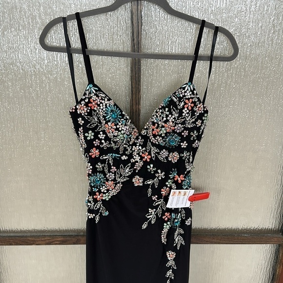 Mac Duggal 42006 Multi Color Beaded Floral Cami Gown Deep Back size 10 NEW $498 - Picture 7 of 13